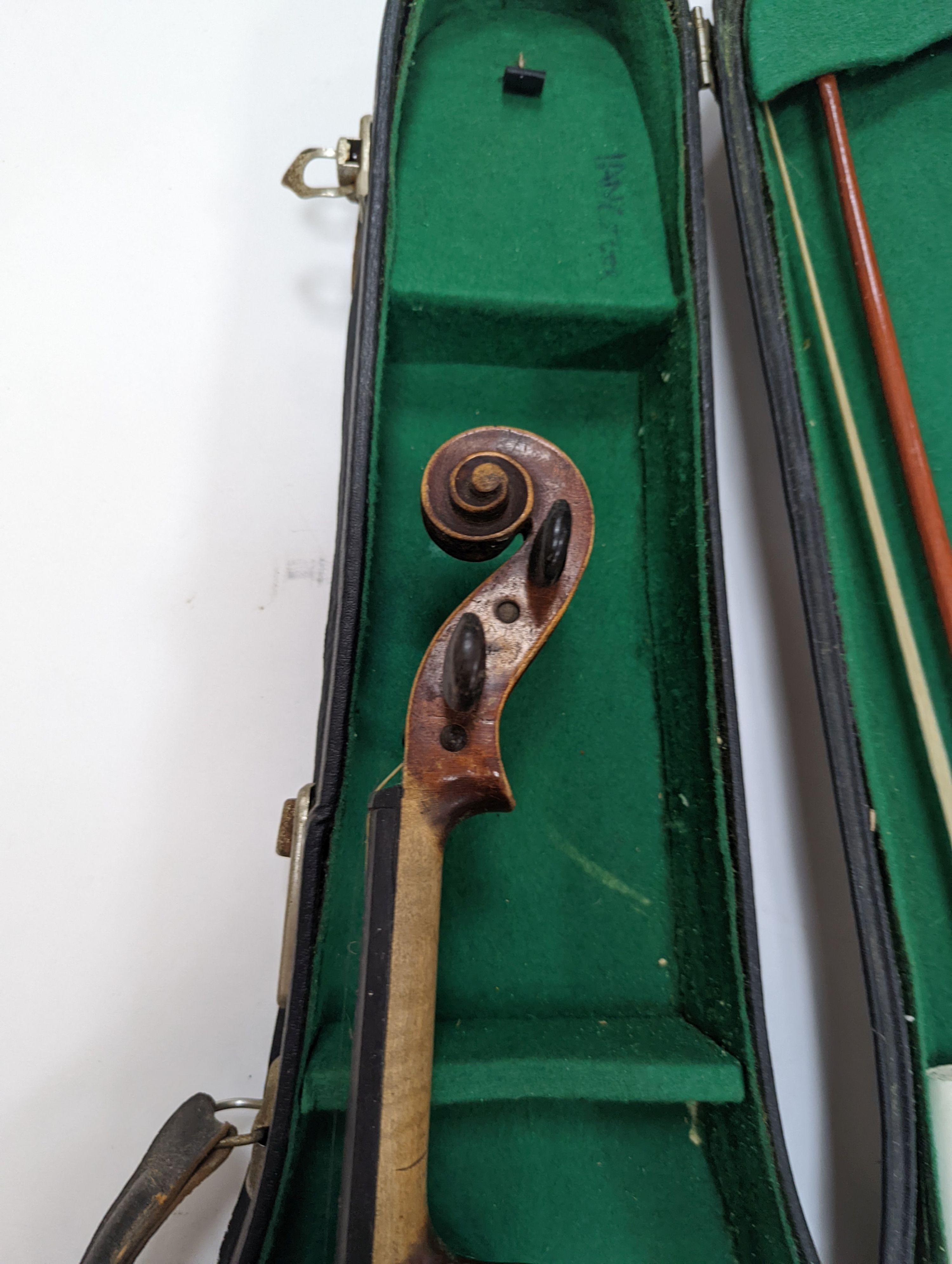 A 19th century German violin, cased with bow
